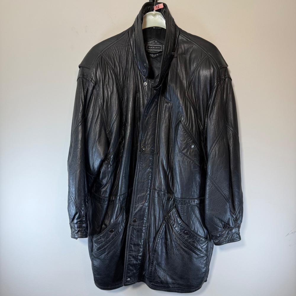 SOLD- Classic Black Leather Bomber Jacket - Mason's